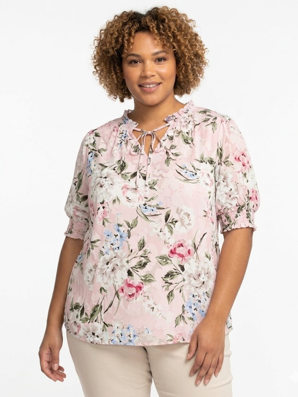Tamara H Plus Size Floral Pink Blouse for Women